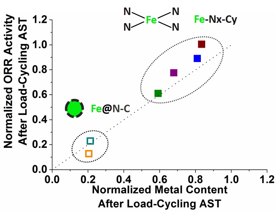 Demetallation of the catalytic centres is the main cause of the decrease in ORR activity of Metal-N-C electrocatalysts in conditions simulating PEMFC cathode load-cycling.